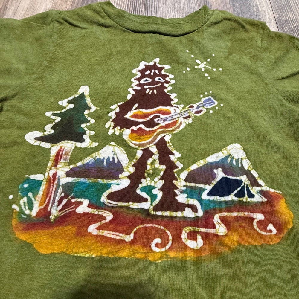 Bigfoot Guitar Graphic Tee Green Granola Kid T-Shirt 4T